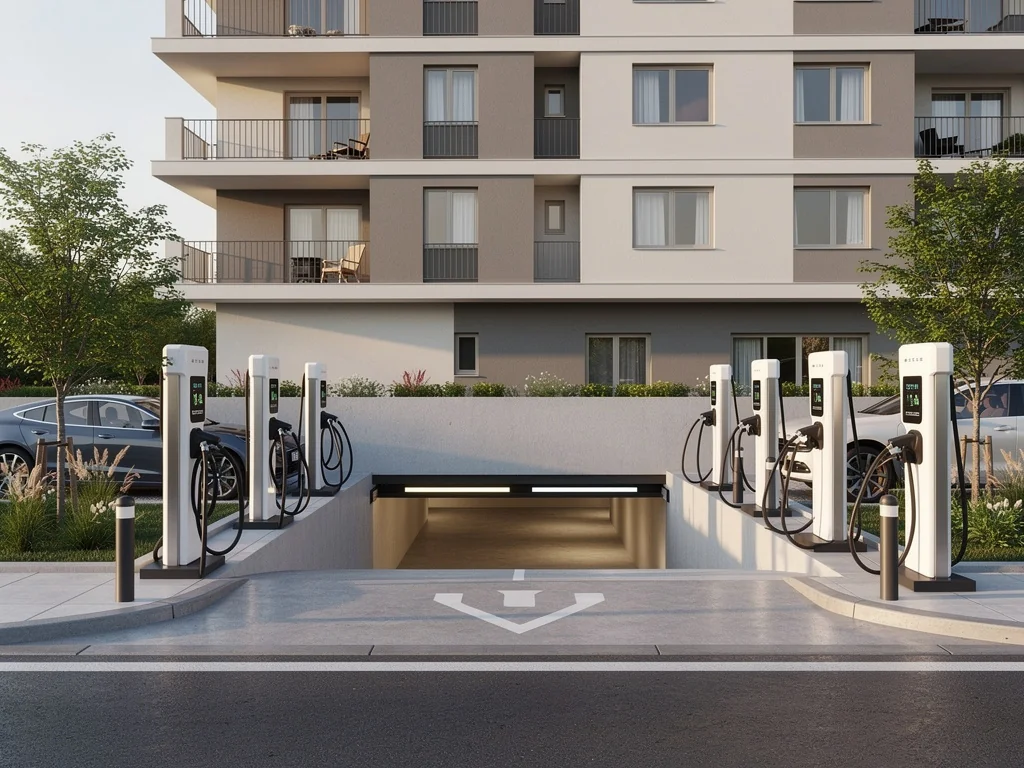 Bornes de recharge installées en pied d'immeuble pour une copropriété
